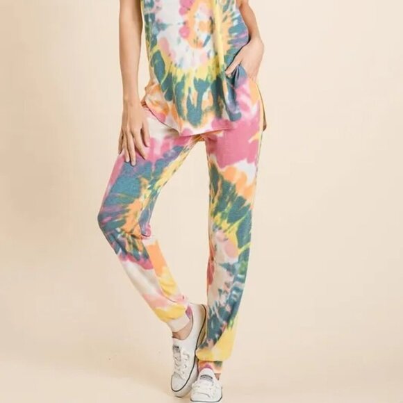BiBi Tie Dye French Terry Casual Pants - Picture 1 of 7